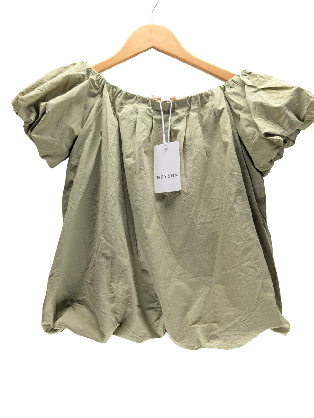 NWT Heyson Blouse S Off Shoulder Puff Sleeve Olive Green